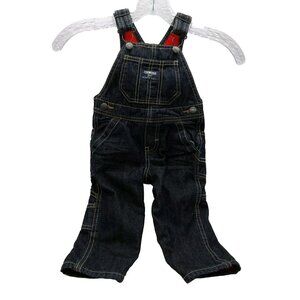 Oshkosh B'gosh 9M Blue Overalls Lined Red Fleece Jeans Snap Closure